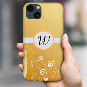Simple elegant golden and white swirls, monogram iPhone 11 case