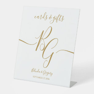 Simple Elegant Golden Initial Wedding Cards Gifts Pedestal Sign