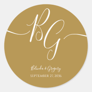 Simple Elegant Golden Initials Wedding Classic Round Sticker