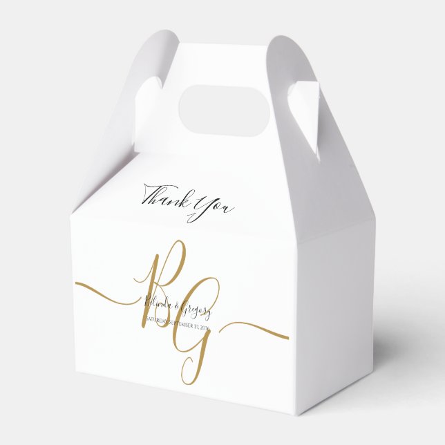 Simple Elegant Golden Initials Wedding Favour Box (Front Side)
