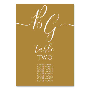 Simple Elegant Golden Initials Wedding Guest Names Table Number