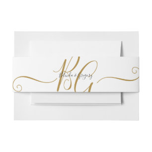Simple Elegant Golden Initials Wedding  Invitation Belly Band