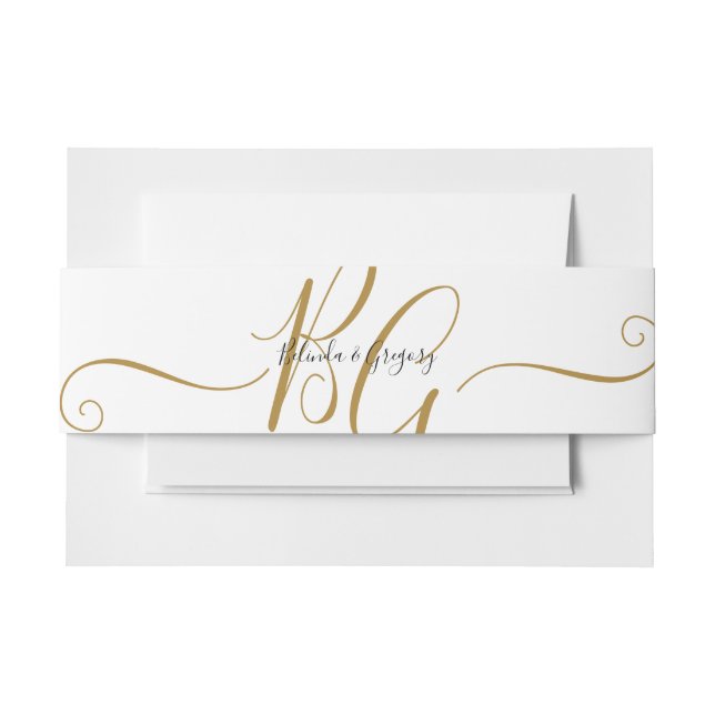 Simple Elegant Golden Initials Wedding  Invitation Belly Band (Front Example)