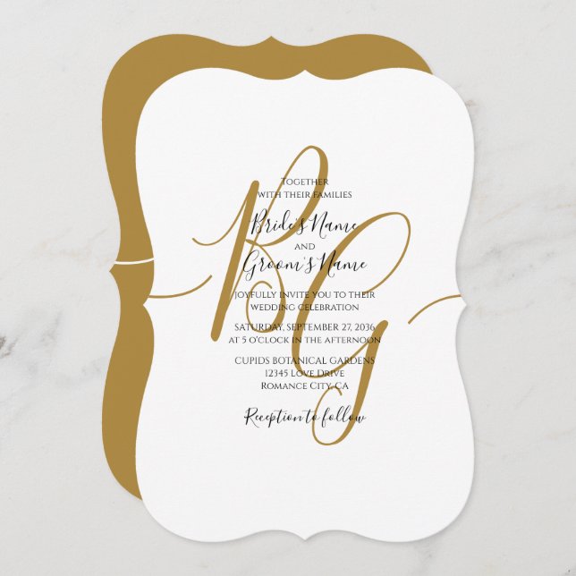 Simple Elegant Golden Initials Wedding Invitations (Front/Back)
