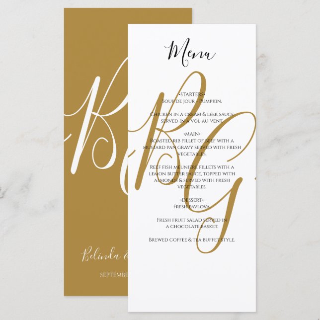 Simple Elegant Golden Initials Wedding Menu (Front/Back)