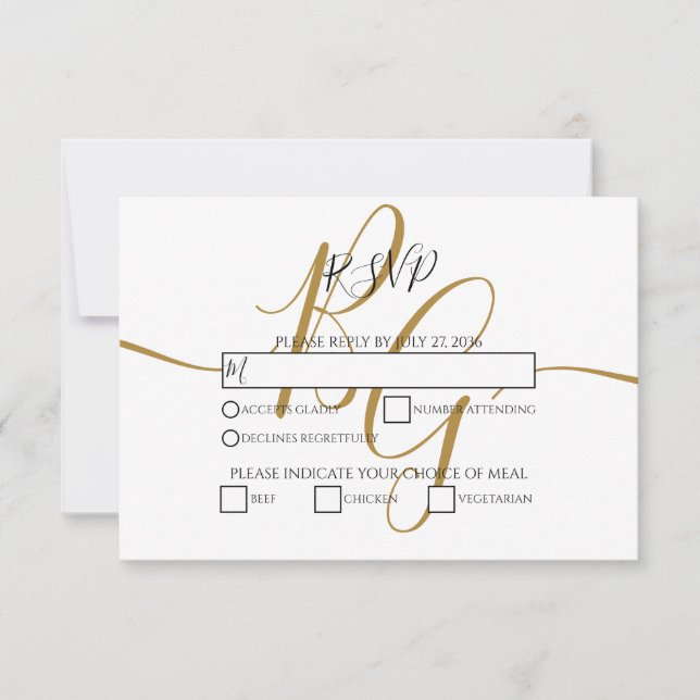 Simple Elegant Golden Initials Wedding RSVP Cards (Front)