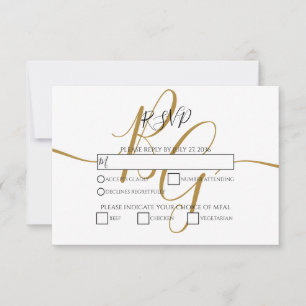 Simple Elegant Golden Initials Wedding RSVP Cards