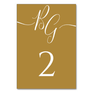 Simple Elegant Golden Initials Wedding Table Number