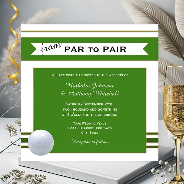 Simple Elegant Golf Theme Wedding Invitation (Wedding invitation with a golf theme in green and white with a ball.)