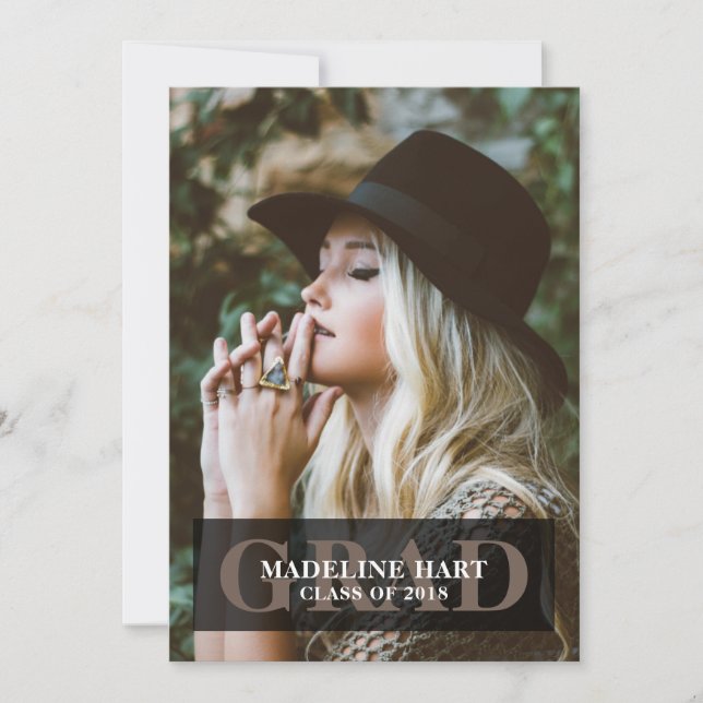 Simple Elegant Grad Overlay Name | Photo Invitation (Front)