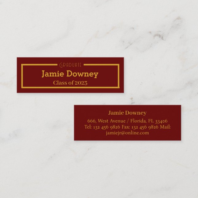 Simple & Elegant Graduate Gold & Black Name Card (Front/Back)