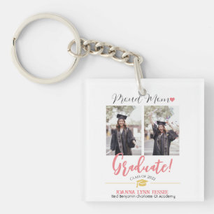 Simple Elegant Graduation gold Cap Thanks Script Key Ring