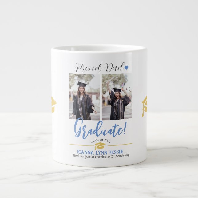 Simple Elegant Graduation gold Cap Thanks Script  Large Coffee Mug (Front)