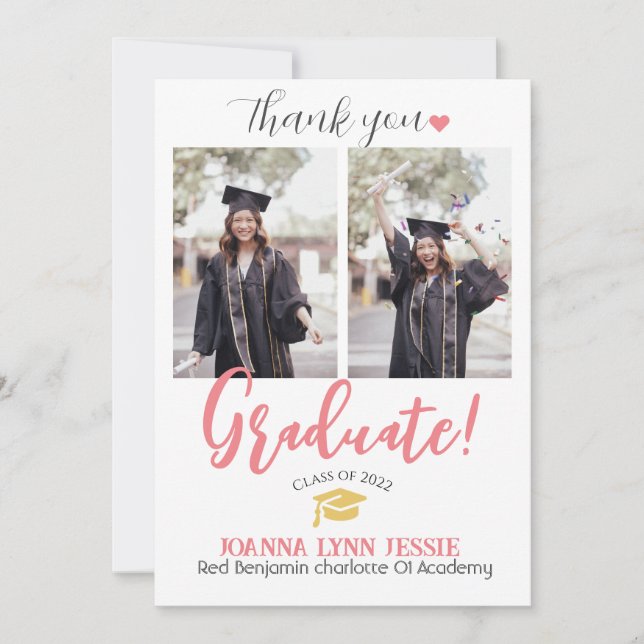 Simple Elegant Graduation gold Cap Thanks Script T Thank You Card (Front)