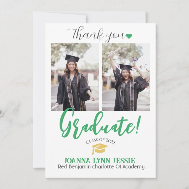 Simple Elegant Graduation gold Cap Thanks Script T Thank You Card (Front)