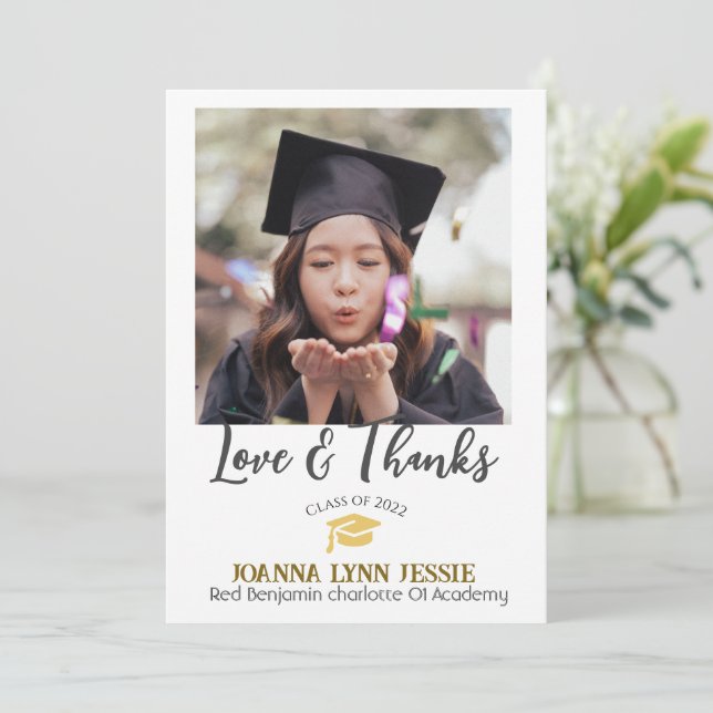 Simple Elegant Graduation gold Cap Thanks Script  Thank You Card (Standing Front)