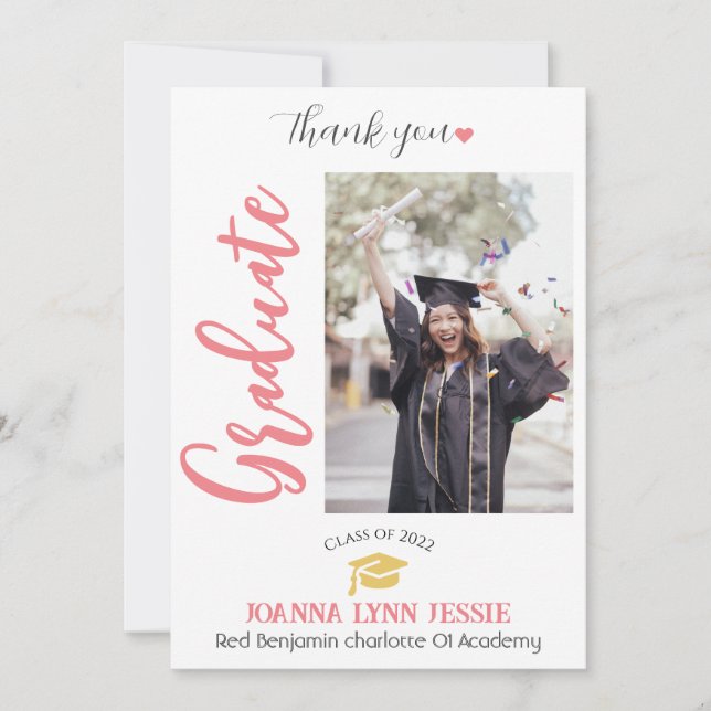 Simple Elegant Graduation gold Cap Thanks Script Thank You Card (Front)