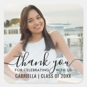 Simple Elegant Graduation Photo Thank You Square Sticker