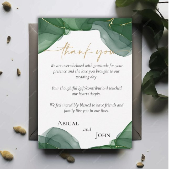 Simple elegant green and gold wedding thank you card (Creator Uploaded)