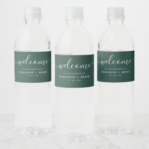 Simple Elegant Green and White Wedding Water Bott Water Bottle Label