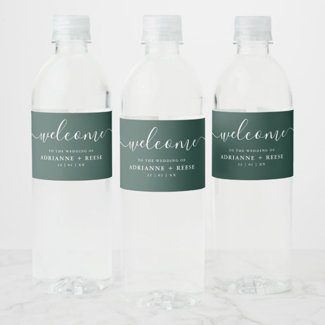 Simple Elegant Green and White Wedding  Water Bott Water Bottle Label (Bottles)