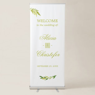 Simple elegant green foliage wedding retractable banner