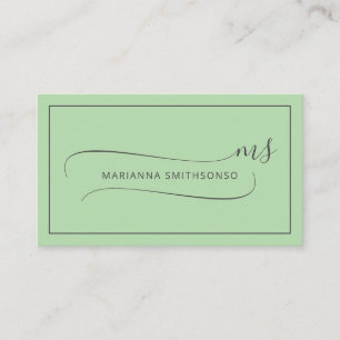Simple Elegant Green Gray Minimalist Two Monogram Business Card