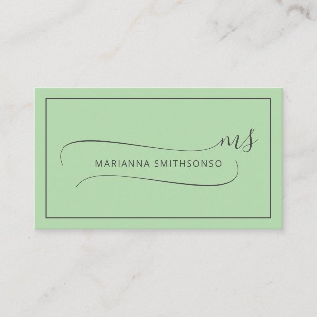 Simple Elegant Green Grey Minimalist Two Monogram Business Card (Front)