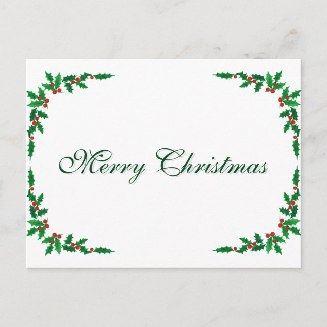 Simple Elegant Green Leaf Decor Merry Christmas Ho Holiday Postcard (Front)
