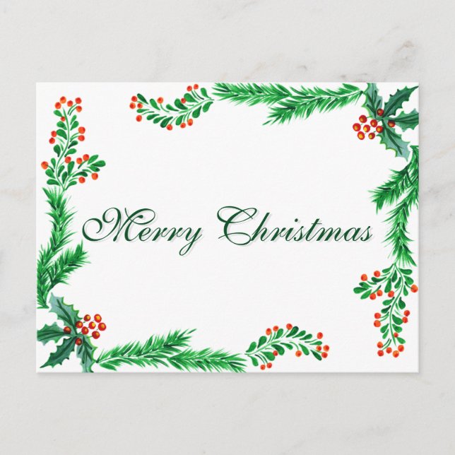 Simple Elegant Green Leaf Decor Merry Christmas Ho Holiday Postcard (Front)