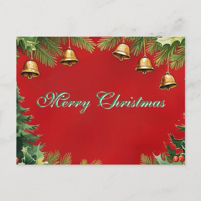 Simple Elegant Green Leaf Decor Merry Christmas Holiday Postcard (Front)