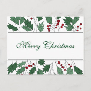 Simple Elegant Green Leaf Decor Merry Christmas Holiday Postcard