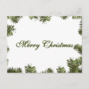 Simple Elegant Green Leaf Decor Merry Christmas Holiday Postcard