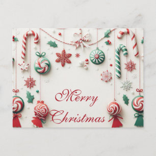 Simple Elegant Green Leaf Decor Merry Christmas Holiday Postcard