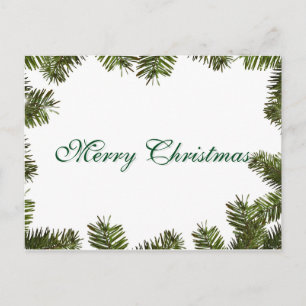 Simple Elegant Green Leaf Decor Merry Christmas Holiday Postcard