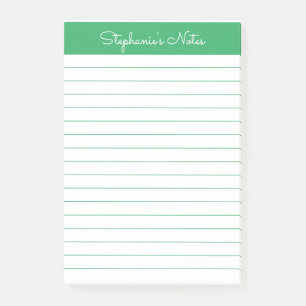 Simple Elegant Green Lined Personalised Post-it Notes