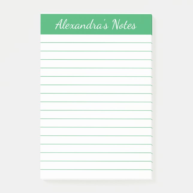 Simple Elegant Green Lined Personalised Post-it Notes (Front)