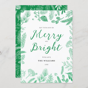 Simple Elegant Green Merry and Bright Christmas Holiday Card