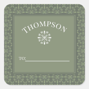 Simple Elegant Green Modern Snowflake To From Square Sticker