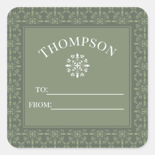 Simple Elegant Green Snowflake Classic Christmas Square Sticker