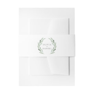 Simple Elegant Green Wreath Rustic Wedding Invitation Belly Band
