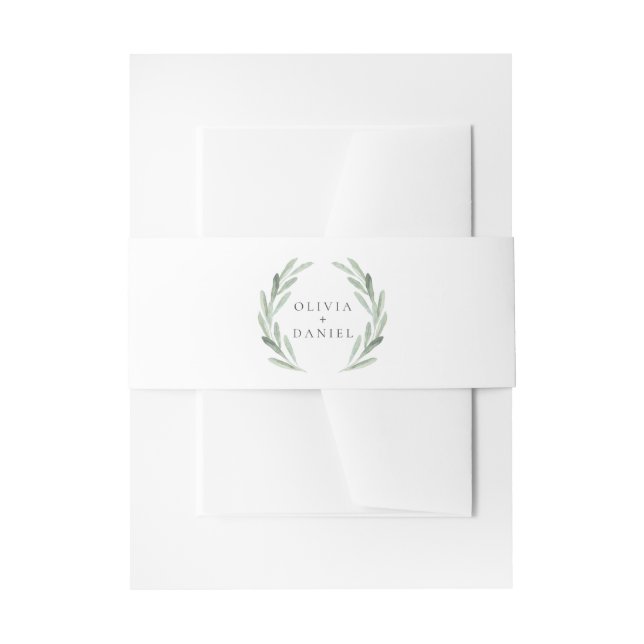 Simple Elegant Green Wreath Rustic Wedding Invitation Belly Band (Front Example)