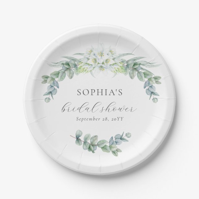 Simple Elegant Greenery Boho Script Bridal Shower Paper Plate (Front)