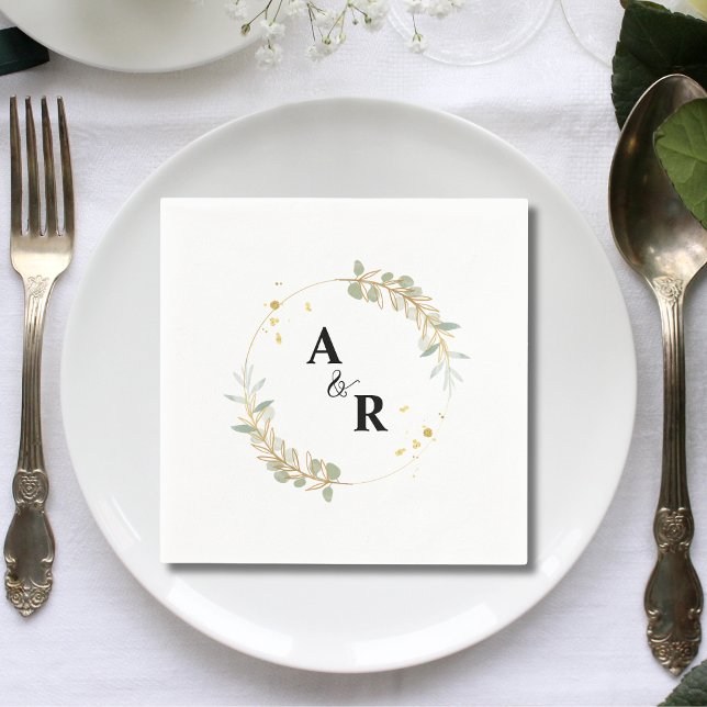 Simple Elegant Greenery Couple Initials Wedding Napkin (Creator Uploaded)