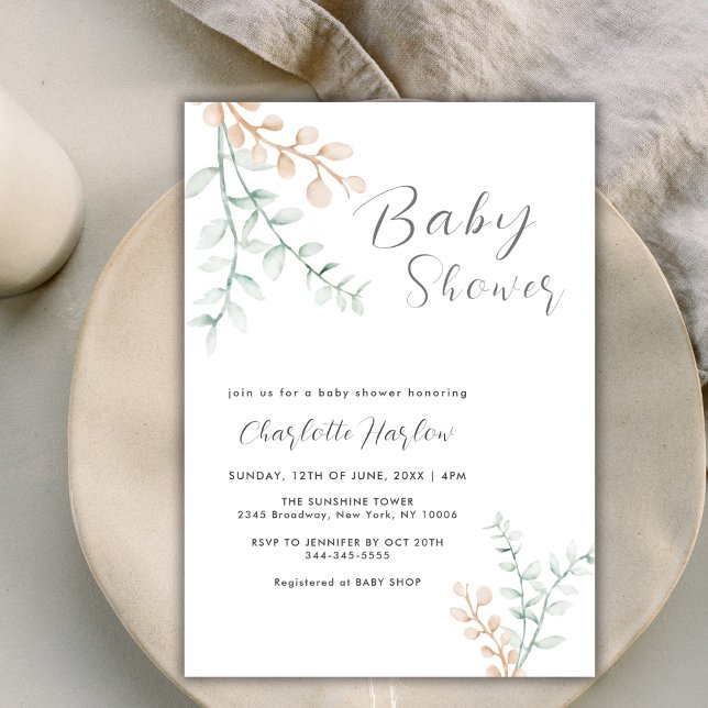 Simple Elegant Greenery Eucalyptus Baby Shower Invitation (Simple Elegant Greenery Eucalyptus Baby Shower Invitation)