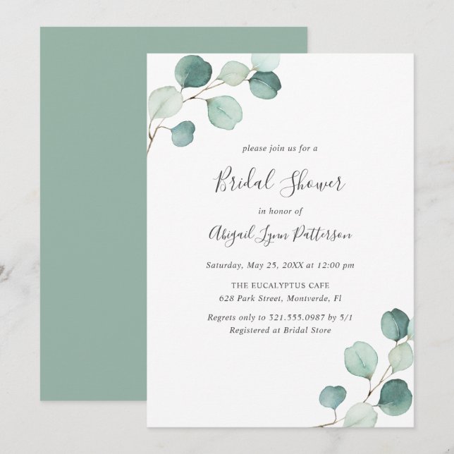 Simple Elegant Greenery Eucalyptus Bridal Shower Invitation (Front/Back)