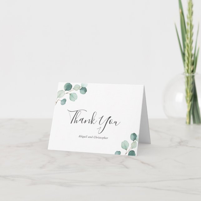 Simple Elegant Greenery Rustic Eucalyptus Wedding  Thank You Card (Front)