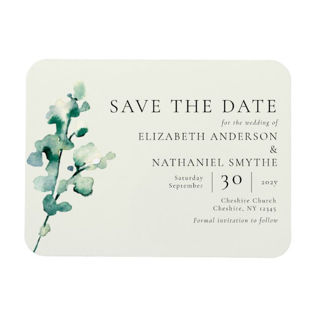 Simple Elegant Greenery Save The Date Wedding  Magnet (Horizontal)