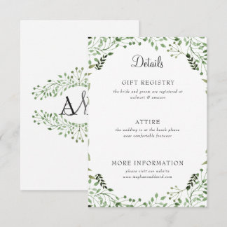 Simple Elegant Greenery Wedding Details Enclosure Card