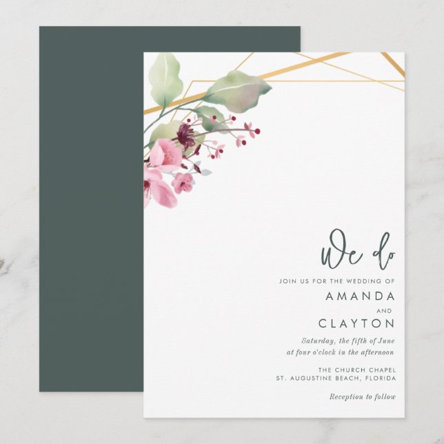Simple Elegant Greenery Wedding Invitation (Front/Back)